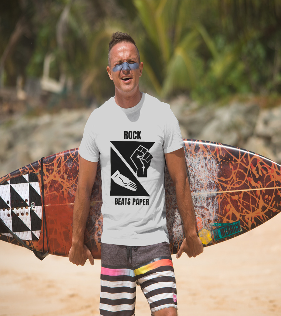 Rock Beats Paper Clenched Fist Open Palm Geometric Split T-Shirt