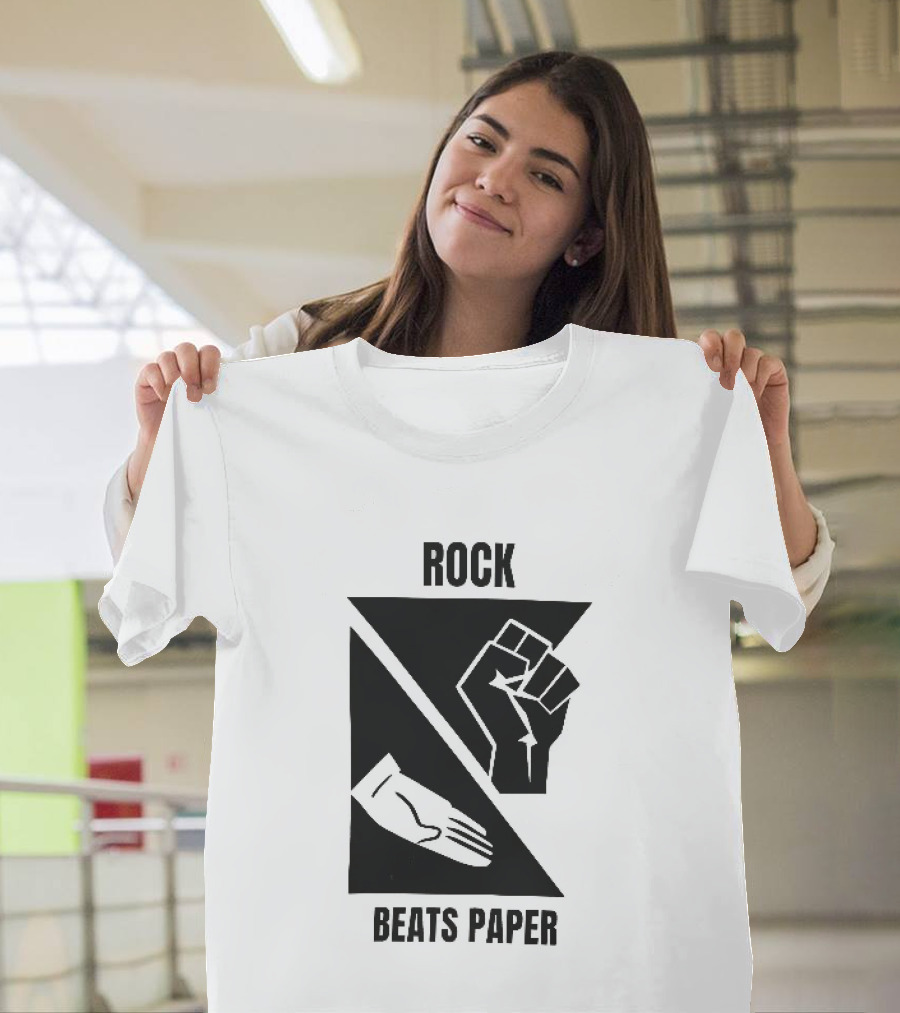 Rock Beats Paper Clenched Fist Open Palm Geometric Split T-Shirt