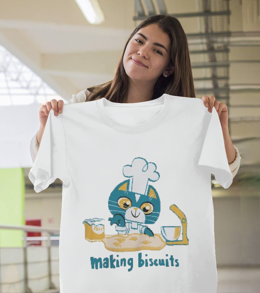 Cat Chef Making Biscuits Whiskers And Flour Cooking Fun T-Shirt