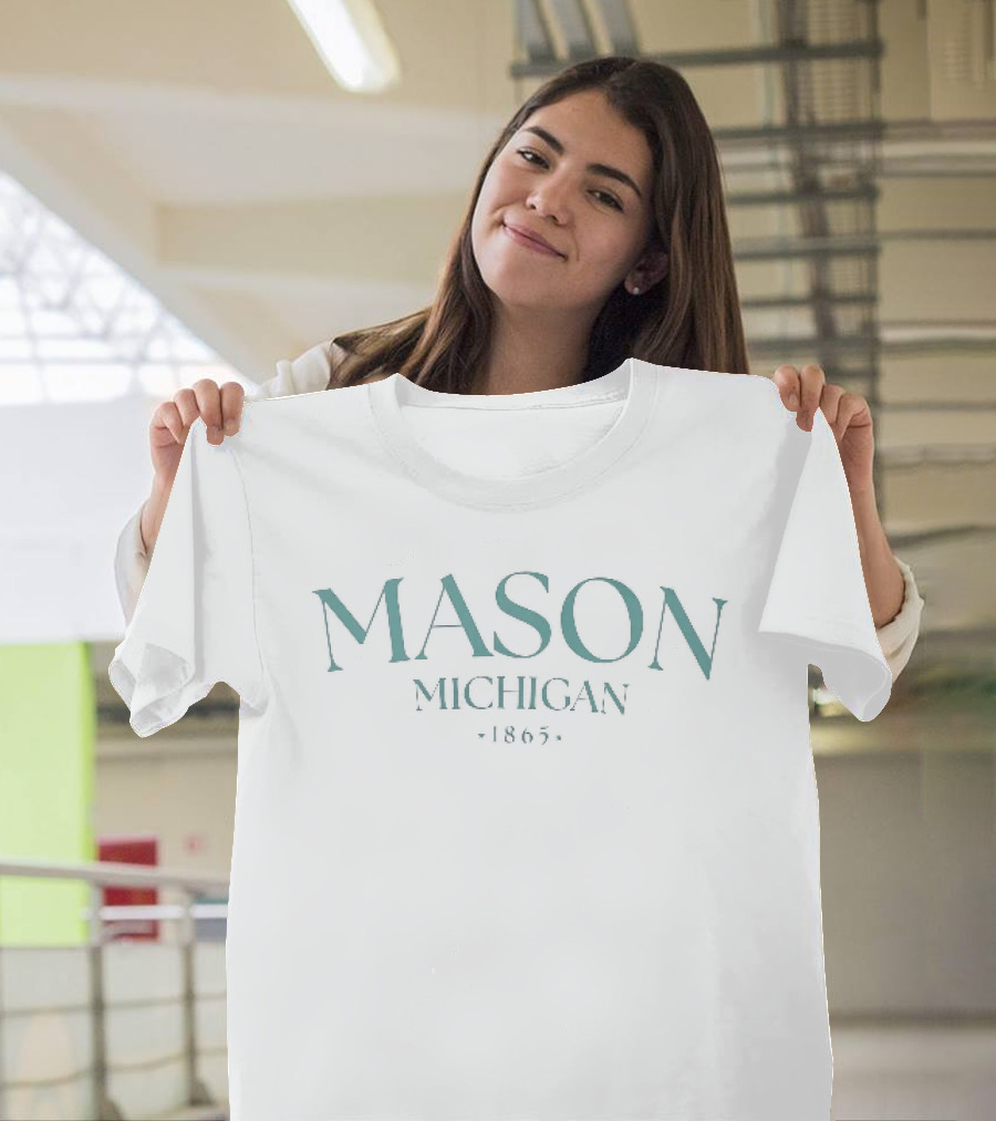 Mason Michigan 1865 Teal Arched Serif Lettering T-Shirt