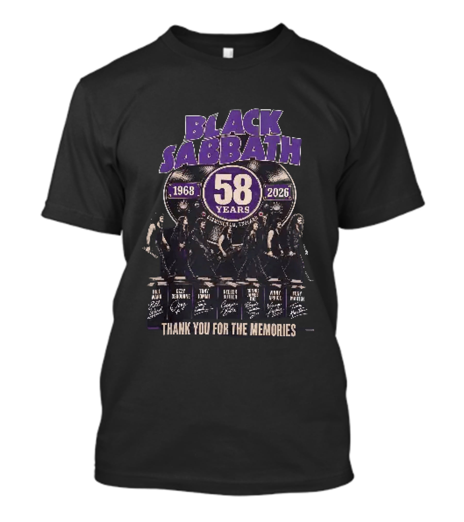 Black Sabbath 58 Years 1968 2026 Birmingham England Thank You For The Memories Ozzy Osbourne Tony Iommi Geezer Butler Bill Ward T-Shirt