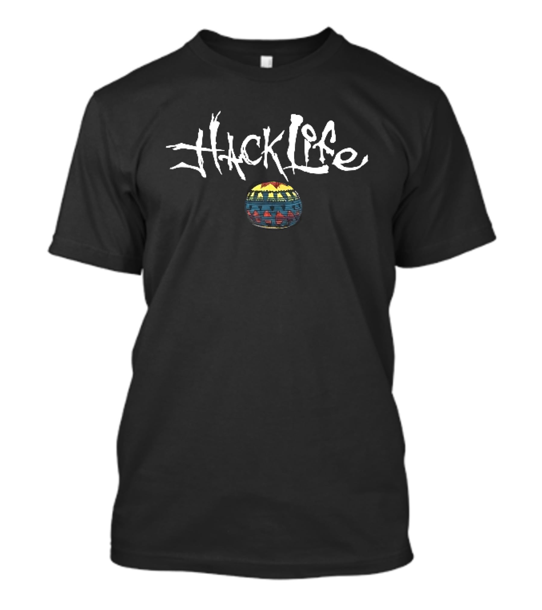 Hack Life White Scratchy Lettering Colorful Lantern T-Shirt