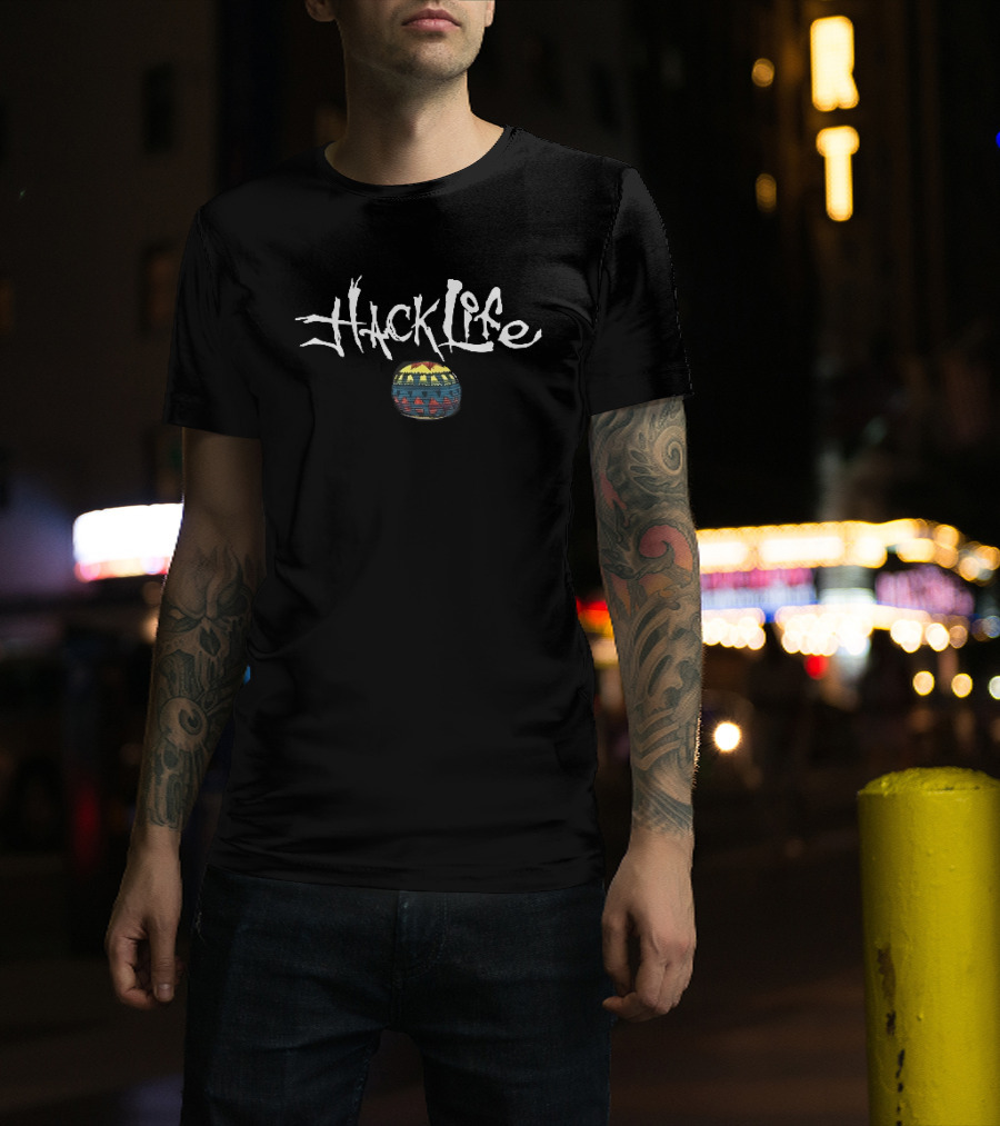 Hack Life White Scratchy Lettering Colorful Lantern T-Shirt