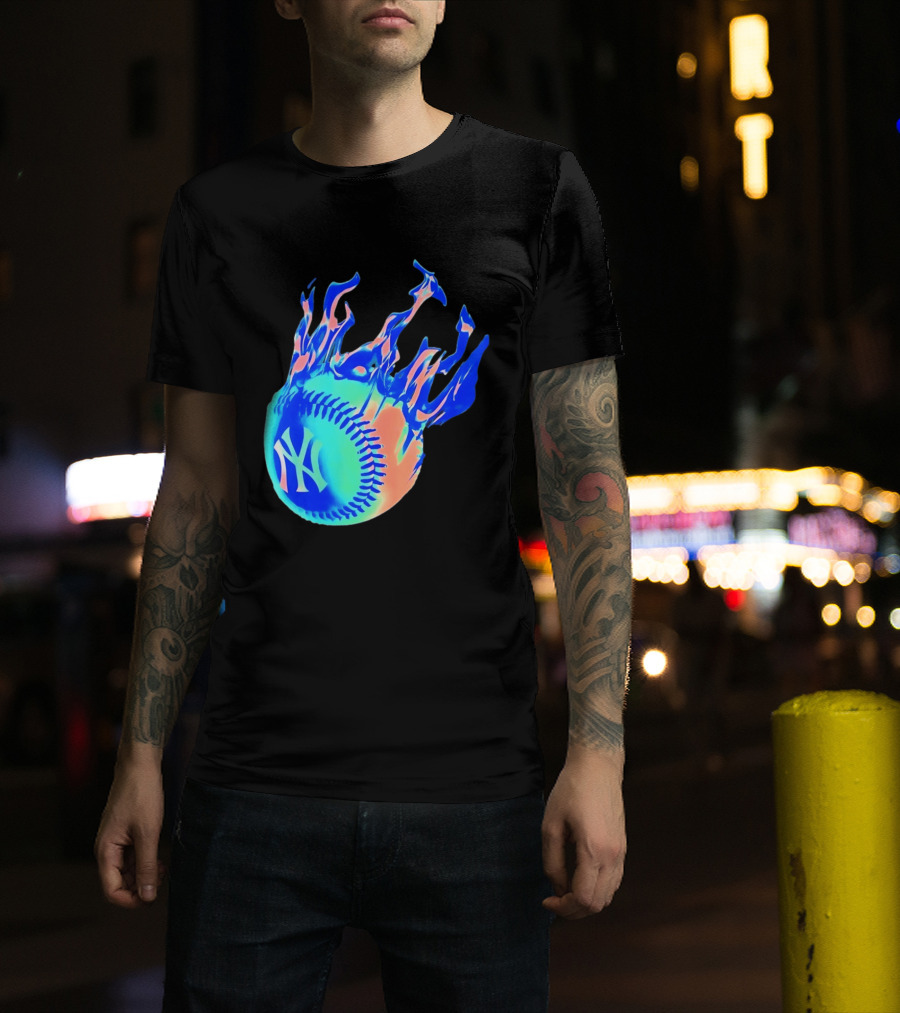 New York Yankees MLB Flaming Baseball Iconic Sports Team T-Shirt