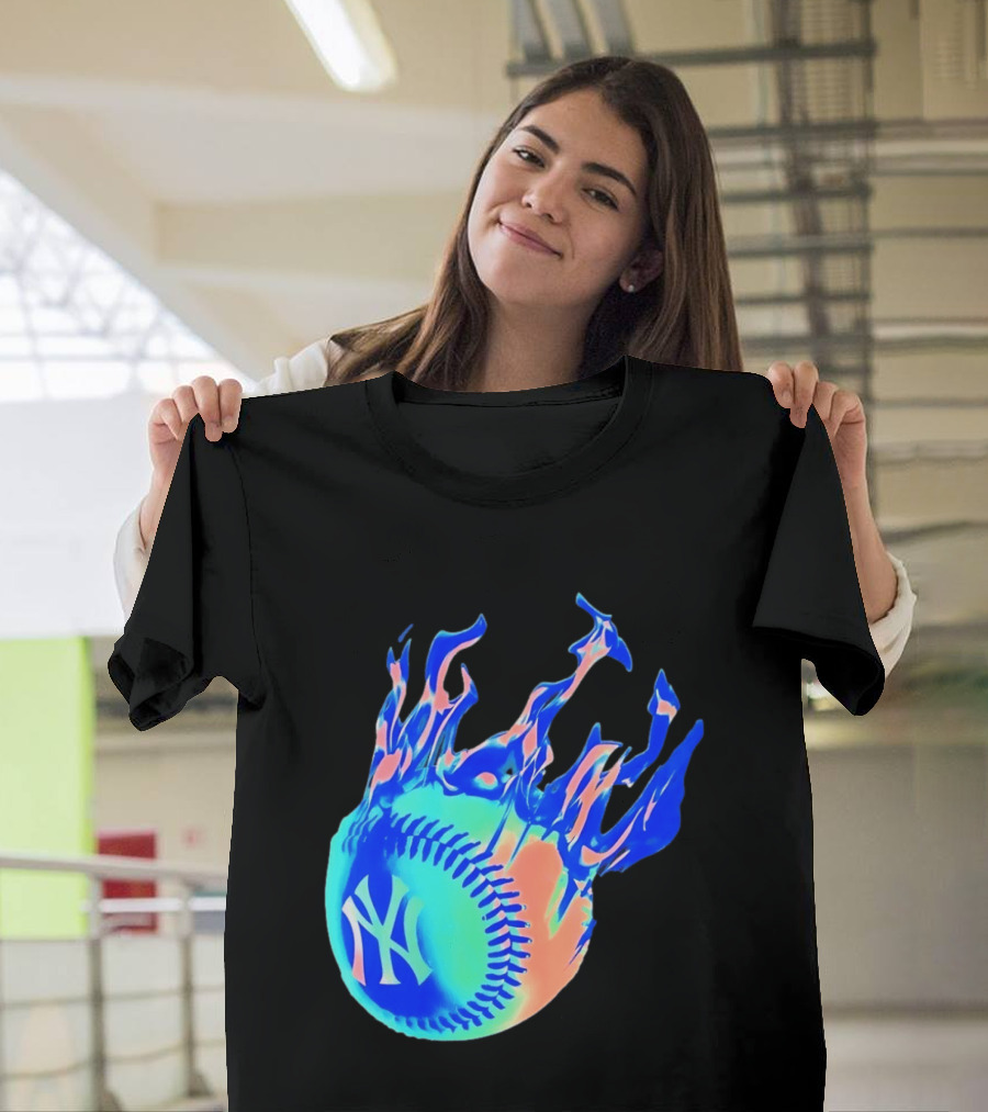 New York Yankees MLB Flaming Baseball Iconic Sports Team T-Shirt