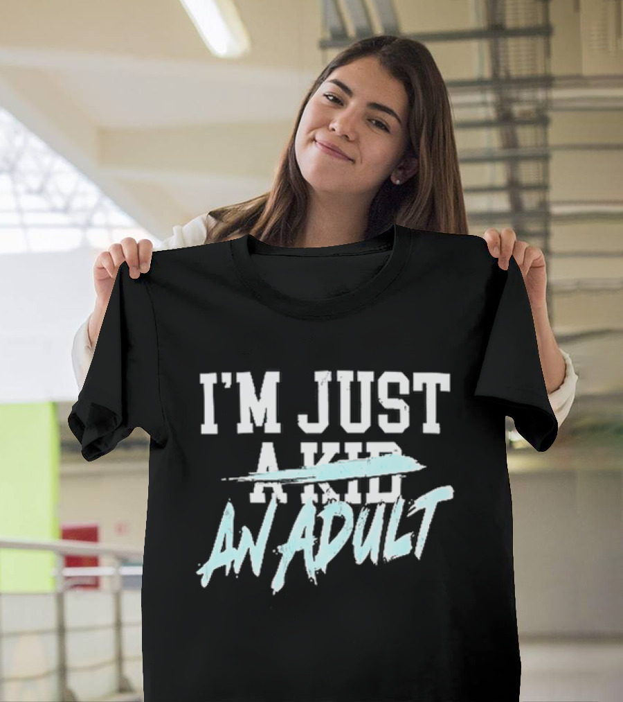 I'm Just A Kid An Adult Distressed Block Blue Paint Brush T-Shirt