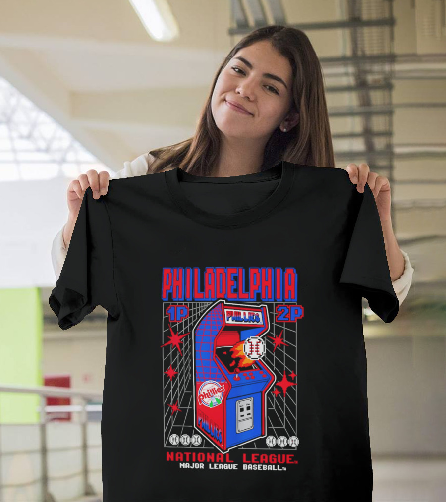 Philadelphia Phillies 1P 2P National League Major League Baseball Arcade T-Shirt