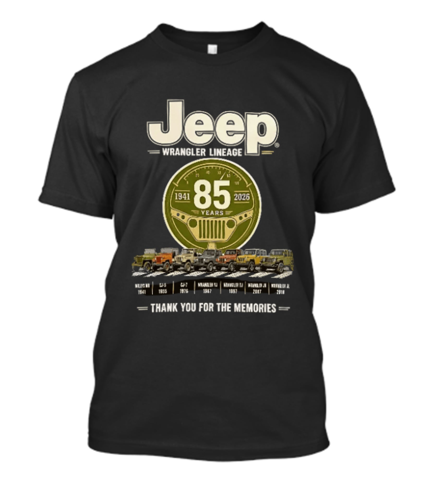 Jeep Wrangler Lineage 85 Years 1941 2026 Thank You For The Memories Vintage Models T-Shirt