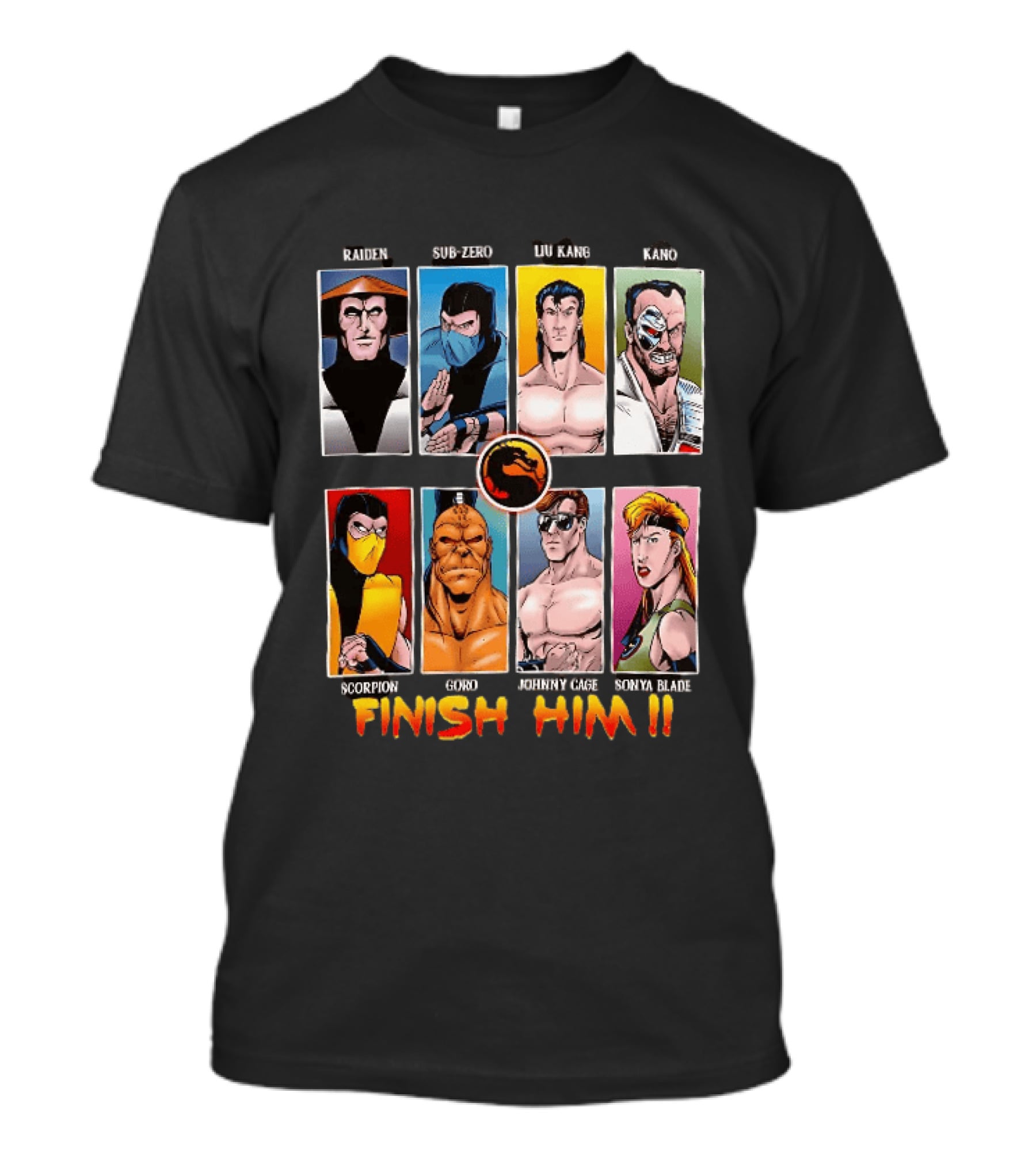 Raiden Sub Zero Liu Kang Kano Scorpion Goro Johnny Cage Sonya Blade Finish Him Mortal Kombat T-Shirt