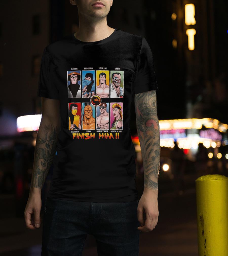 Raiden Sub Zero Liu Kang Kano Scorpion Goro Johnny Cage Sonya Blade Finish Him Mortal Kombat T-Shirt
