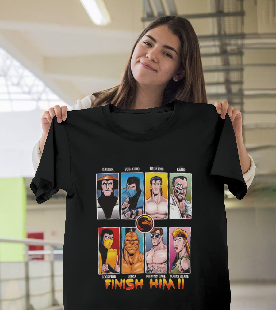 Raiden Sub Zero Liu Kang Kano Scorpion Goro Johnny Cage Sonya Blade Finish Him Mortal Kombat T-Shirt