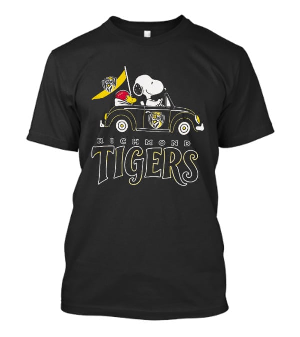 Richmond Tigers Snoopy Woodstock Driving Beetle Car T-Shirt