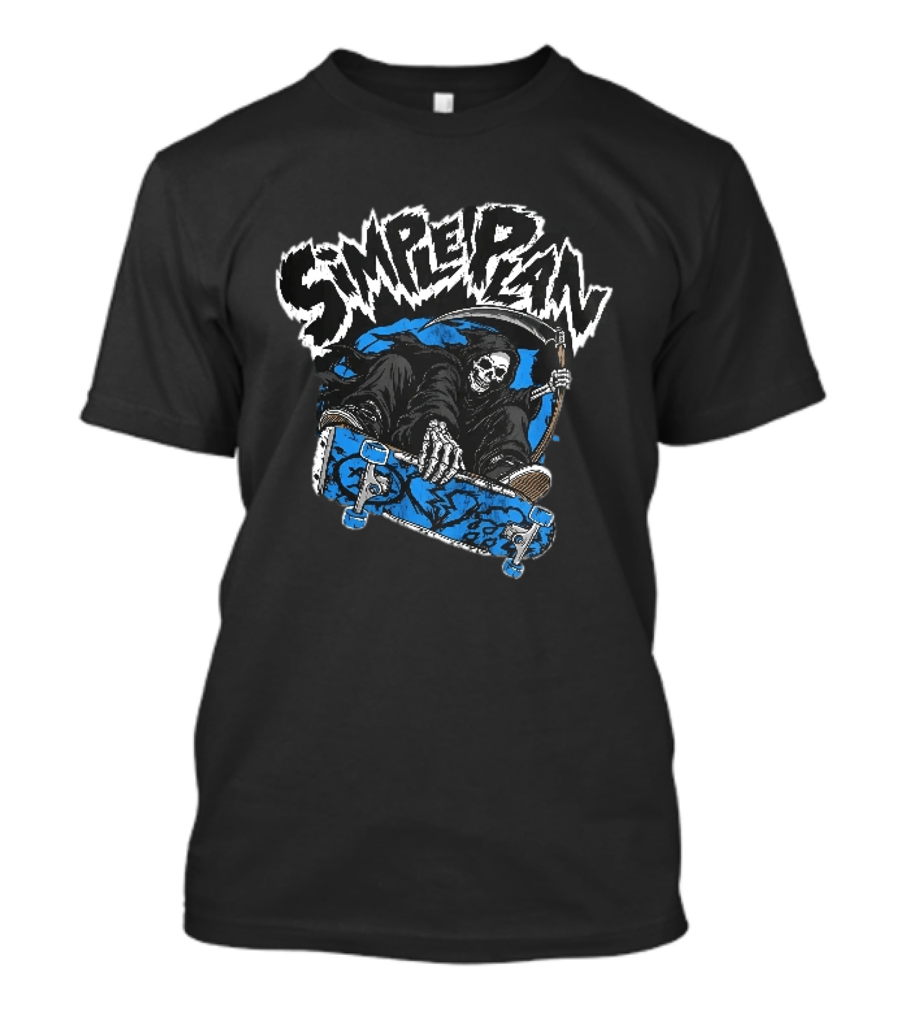Simple Plan Grim Reaper Skateboarding Scythe Deck Distressed T-Shirt