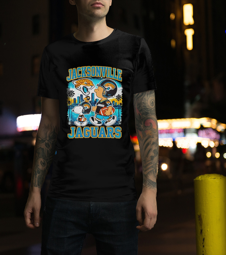 Jacksonville Jaguars Snoopy Woodstock Skyline 2026 Football T-Shirt