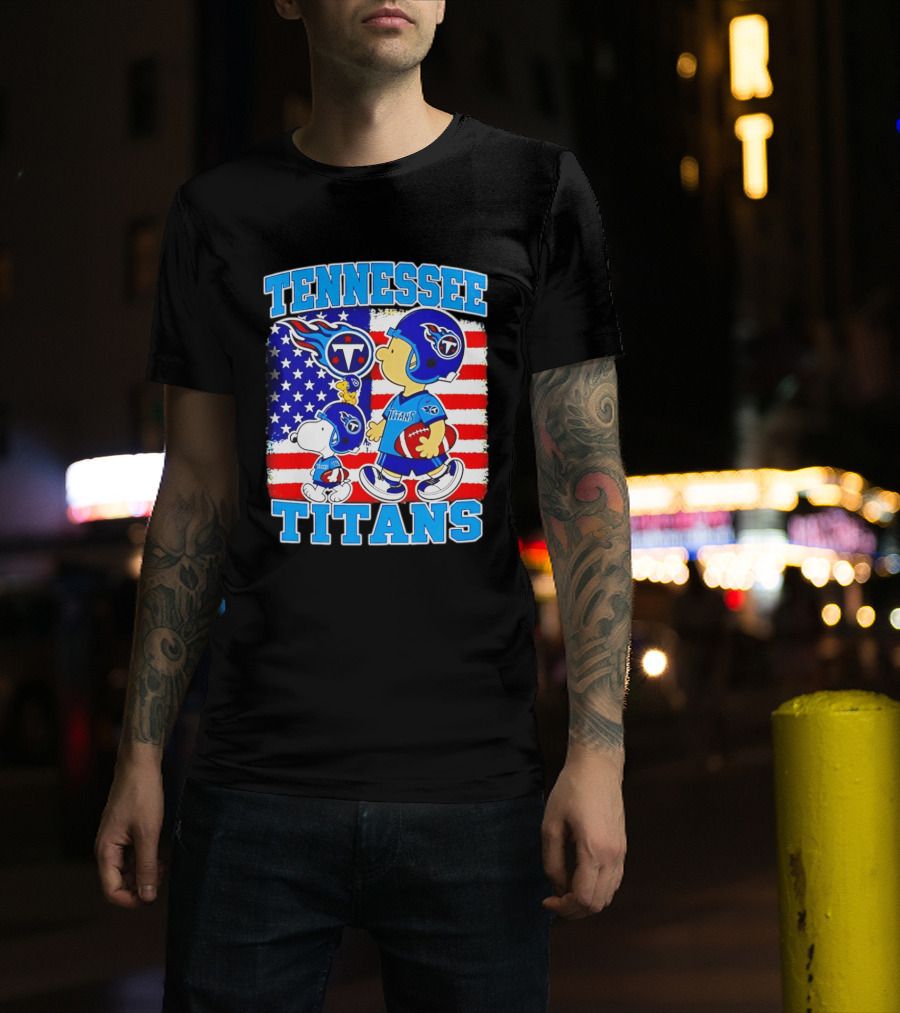 Tennessee Titans Snoopy Woodstock American Flag NFL Football 2026 T-Shirt