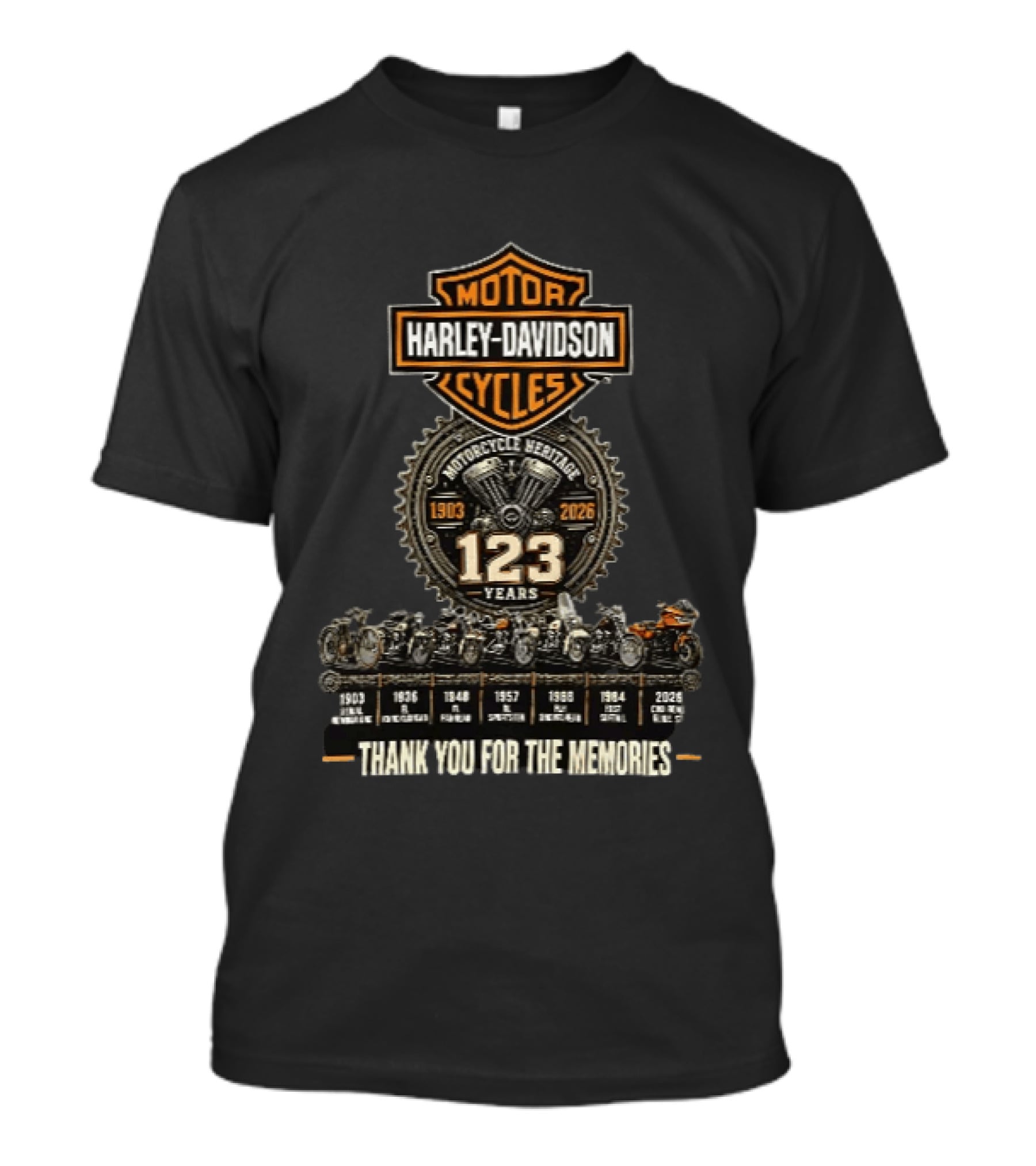 Motorcycle Heritage 123 Years Harley Davidson Thank You For The Memories 1903 2026 T-Shirt