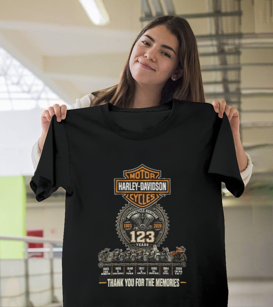 Motorcycle Heritage 123 Years Harley Davidson Thank You For The Memories 1903 2026 T-Shirt