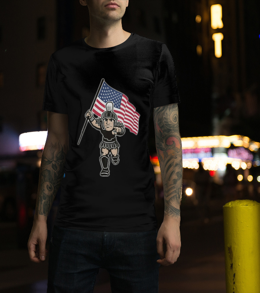 Spartan Warrior Carrying American Flag T-Shirt