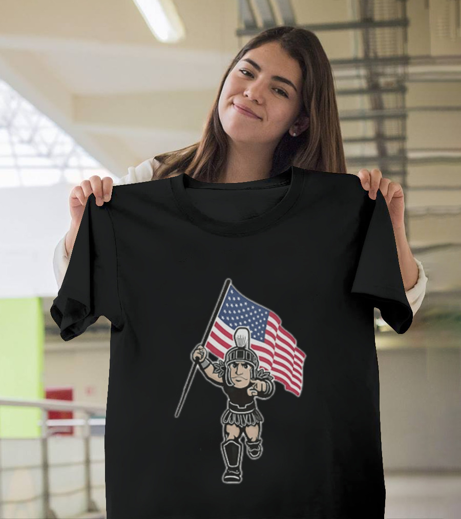 Spartan Warrior Carrying American Flag T-Shirt