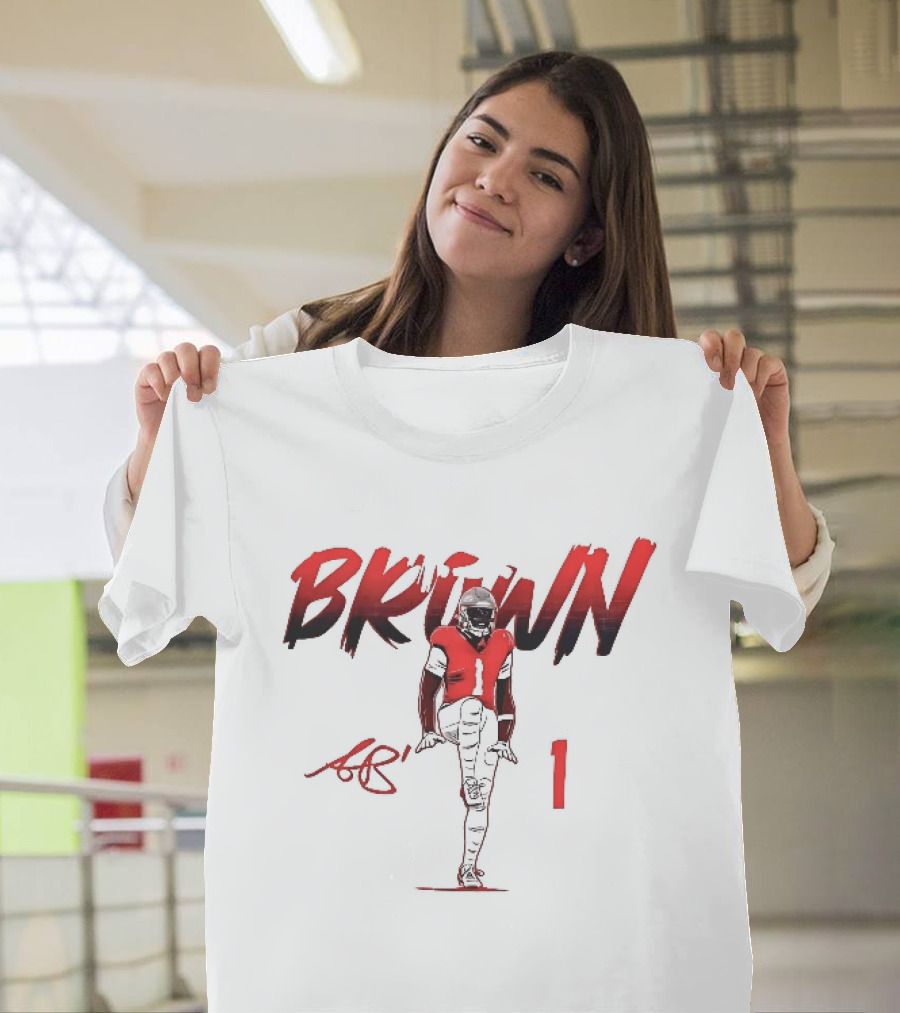 Brown AB 1 Football Player Red Brush Stroke High Knee Pose T-Shirt