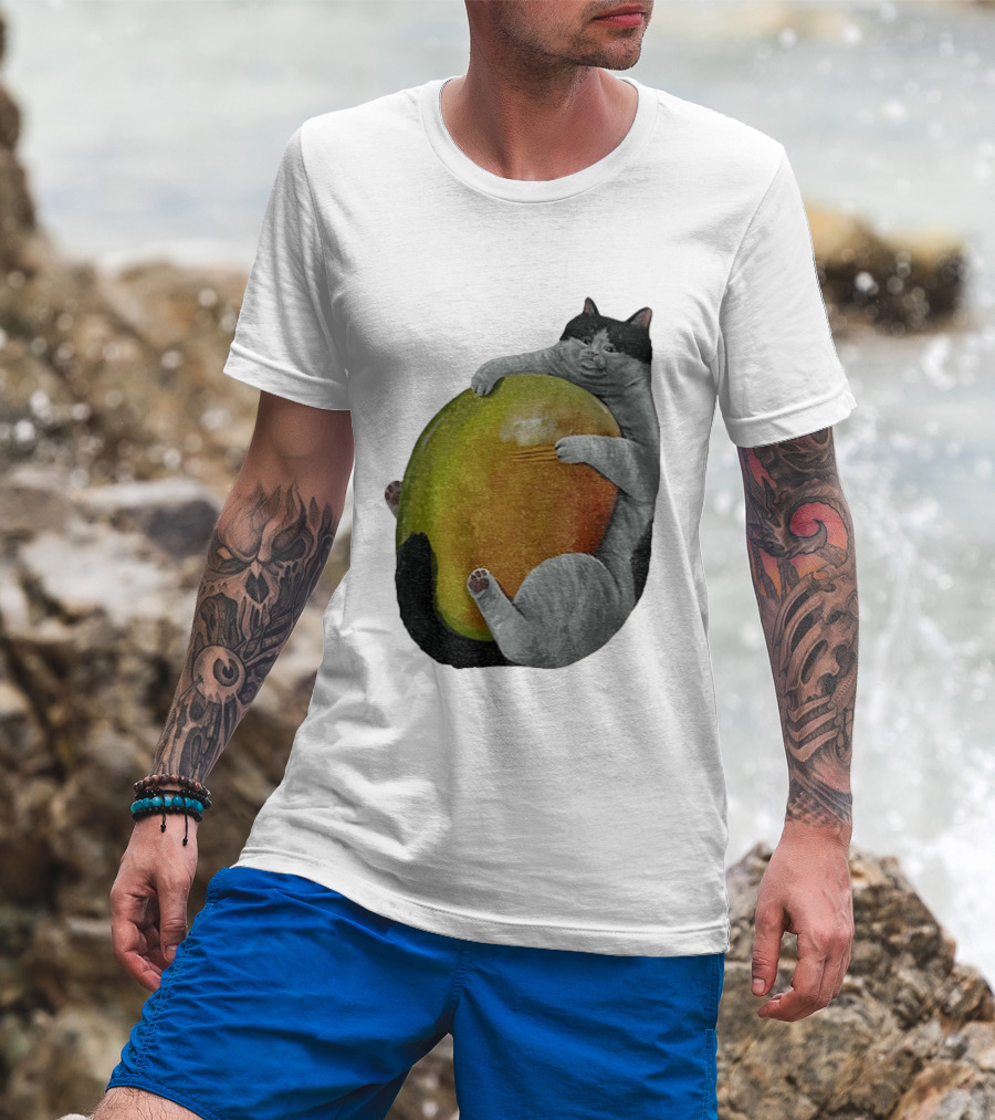 Cat Hugging Giant Mango Fruit T-Shirt
