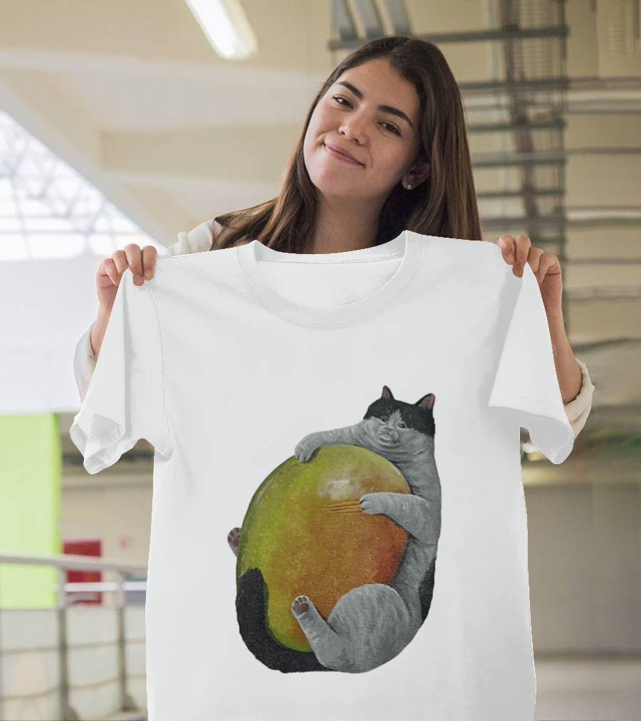 Cat Hugging Giant Mango Fruit T-Shirt