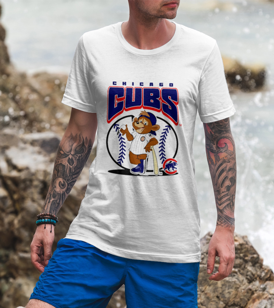 Chicago Cubs MLB 2026 Mania Bear Character Baseball Bat T-Shirt