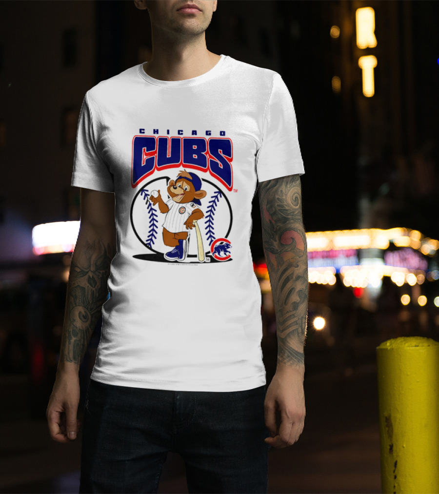 Chicago Cubs MLB 2026 Mania Bear Character Baseball Bat T-Shirt