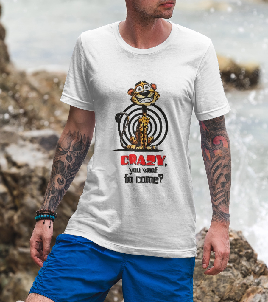 Crazy You Want To Come Cartoon Grinning Leopard Concentric Circles T-Shirt