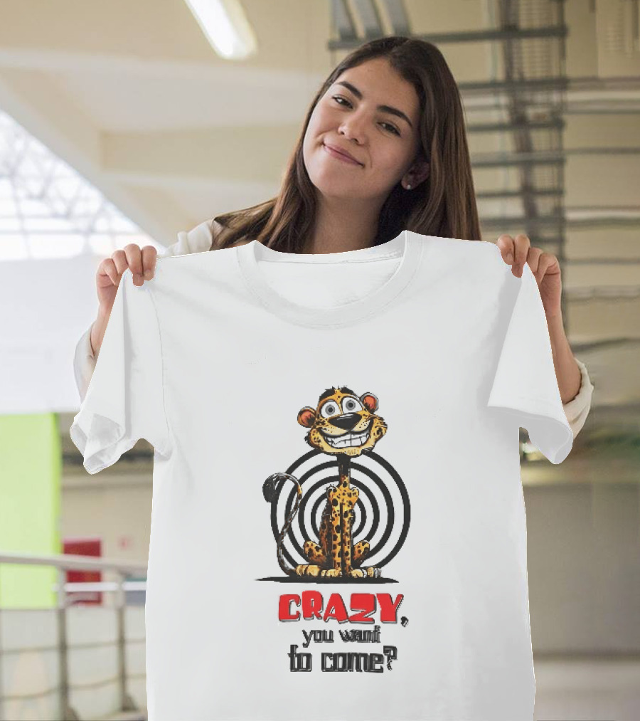 Crazy You Want To Come Cartoon Grinning Leopard Concentric Circles T-Shirt