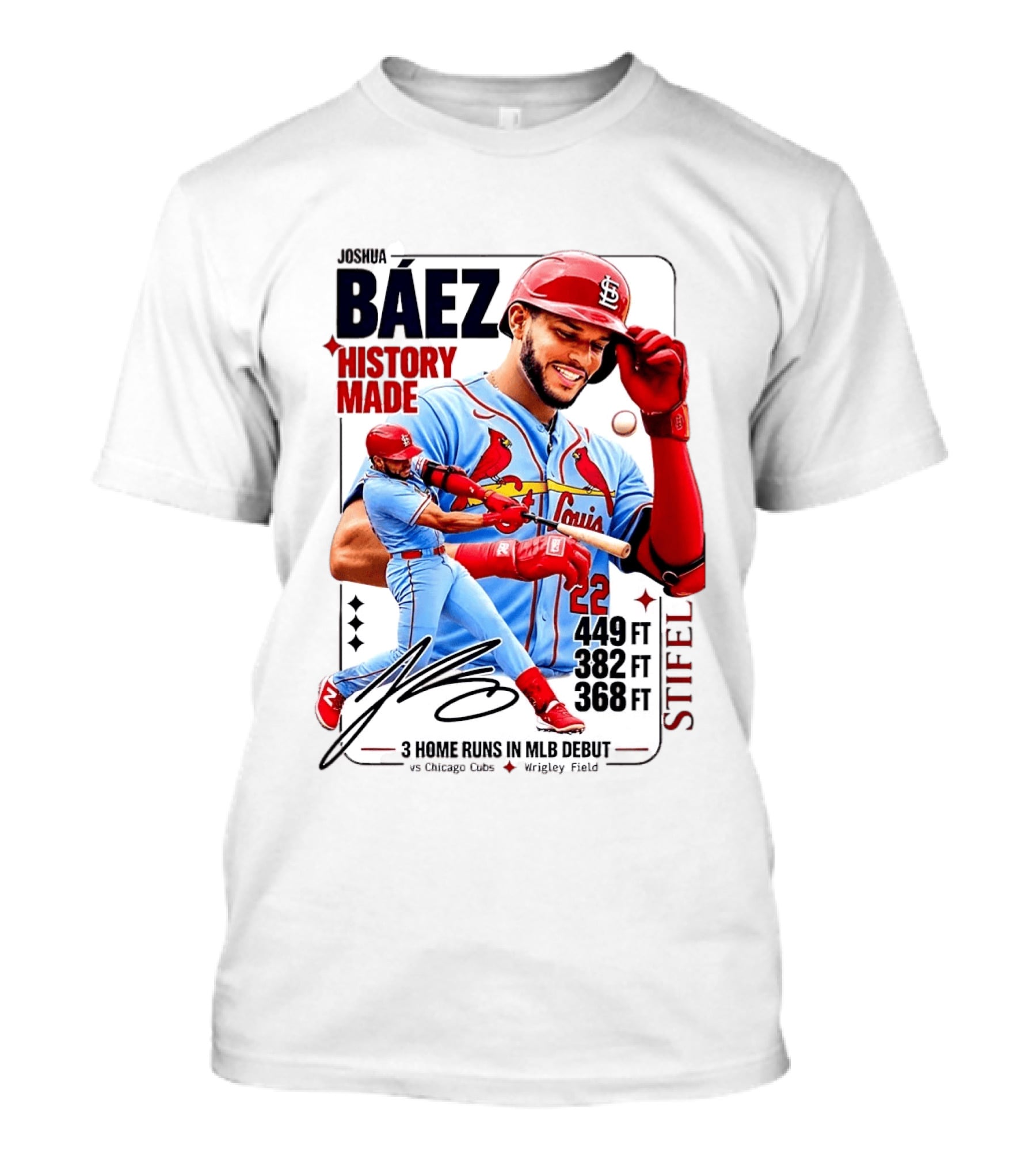 Joshua Baez St. Louis Cardinals Historic MLB Debut 3 Home Runs Wrigley Field T-Shirt