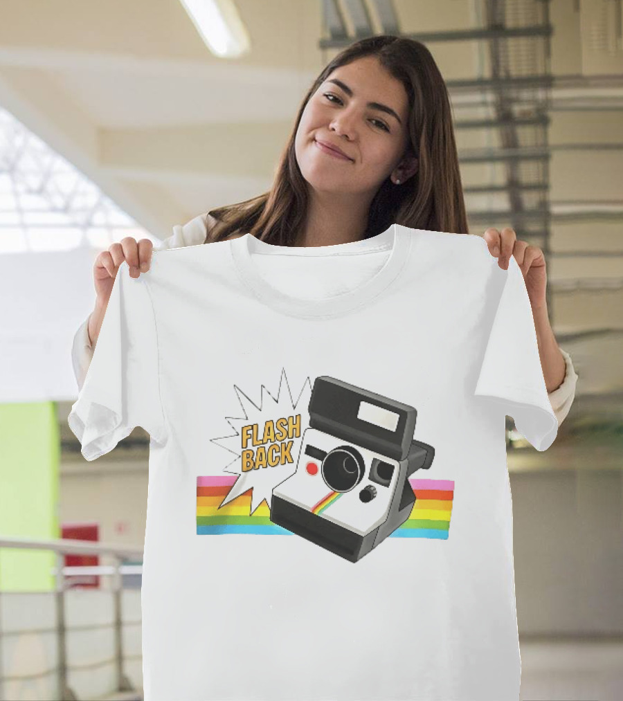 Flash Back Instant Camera Rainbow Stripe Starburst T-Shirt
