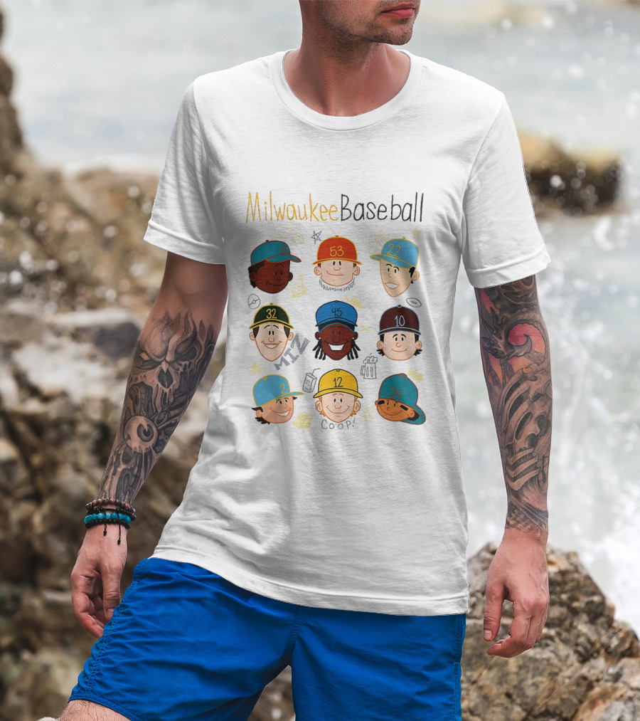 Milwaukee Baseball Players Cartoon Faces Yeli Coop Miz T-Shirt