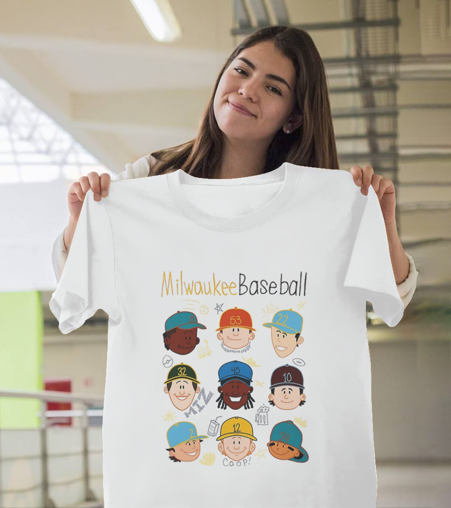 Milwaukee Baseball Players Cartoon Faces Yeli Coop Miz T-Shirt