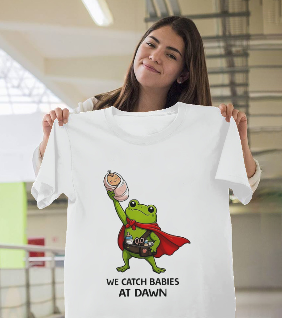 Frog Hero We Catch Babies At Dawn With Red Cape T-Shirt