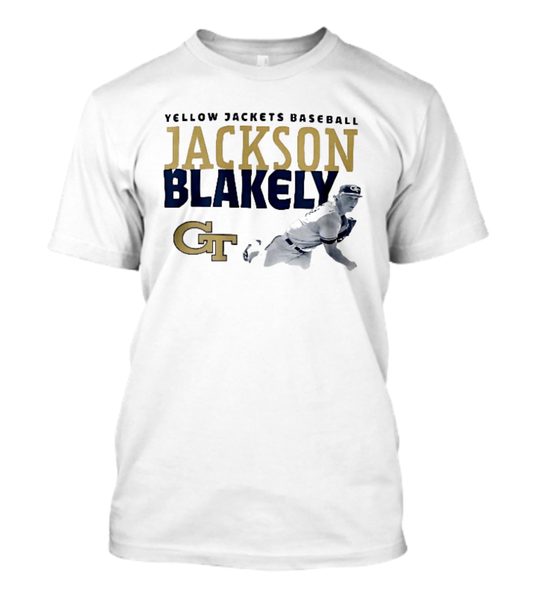 Yellow Jackets Baseball Jackson Blakely GT Pitching Action T-Shirt