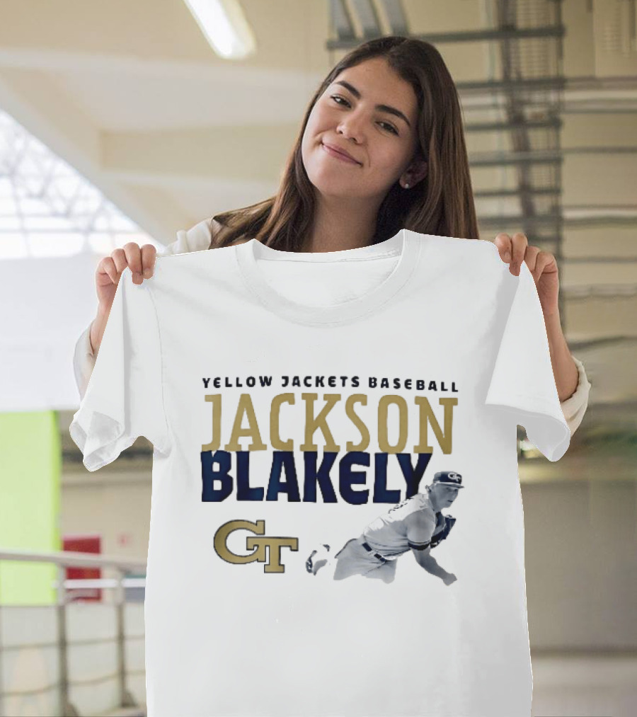 Yellow Jackets Baseball Jackson Blakely GT Pitching Action T-Shirt