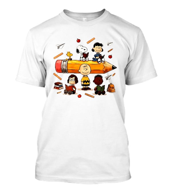 Charlie's Giant Pencil Peanuts Cartoon School Supplies Snoopy Woodstock T-Shirt