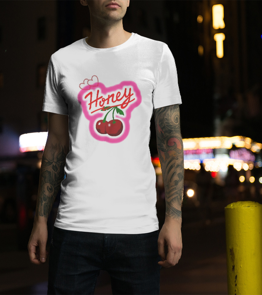 Honey Red Cherries Neon Heart T-Shirt