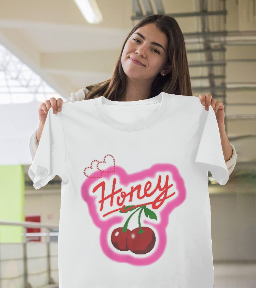 Honey Red Cherries Neon Heart T-Shirt