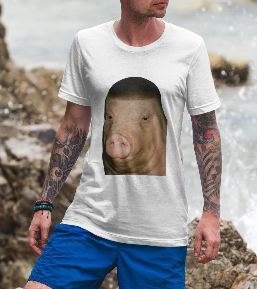 Photorealistic Close Up Pig Face Edgar Haircut Cutout T-Shirt