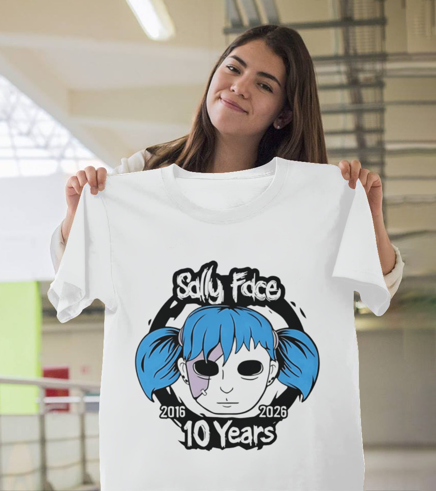 Sally Face 10 Years Anniversary 2016 2026 Blue Hair Mask Face T-Shirt
