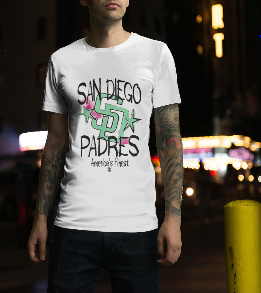 San Diego Padres America's Finest Mint Pink Watercolor Stars T-Shirt