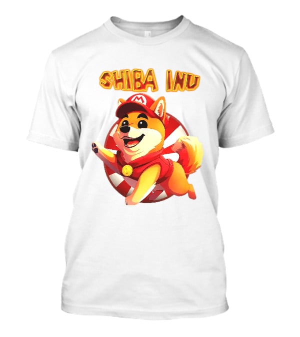 Shiba Inu Cartoon Dog Mario Red Cap Vest Running Striped T-Shirt