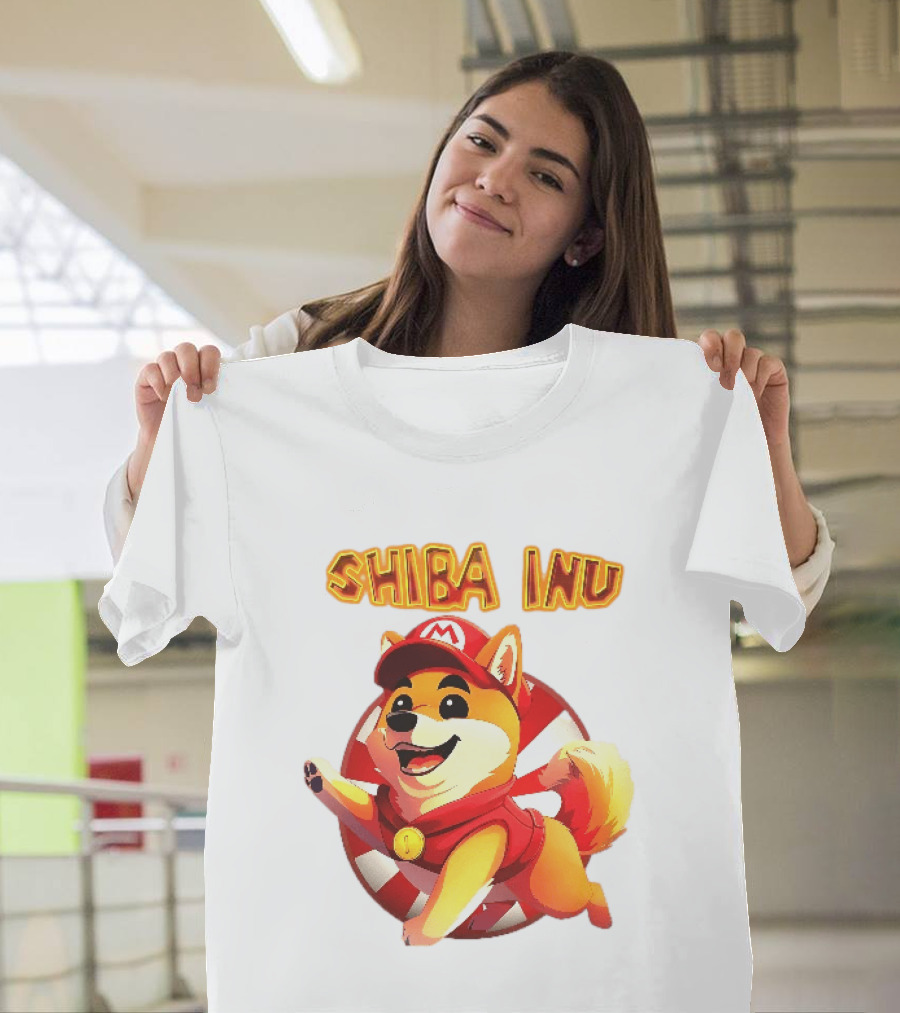 Shiba Inu Cartoon Dog Mario Red Cap Vest Running Striped T-Shirt