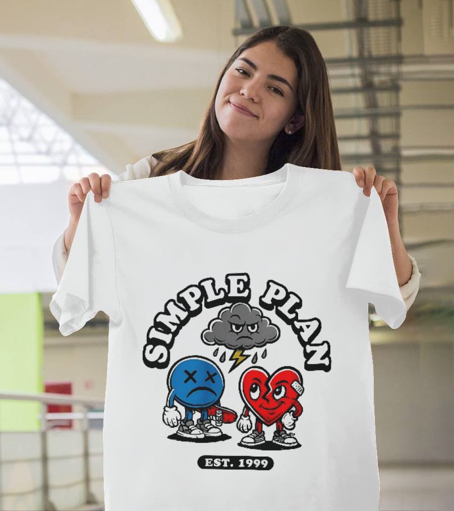 Simple Plan Est 1999 Sad Face Broken Heart Storm Cloud T-Shirt