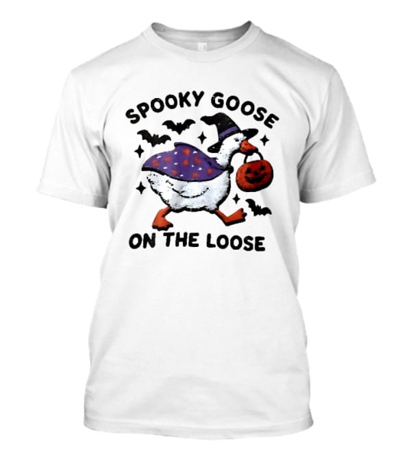 Spooky Goose On The Loose Witch Hat Pumpkin Cape Bats T-Shirt