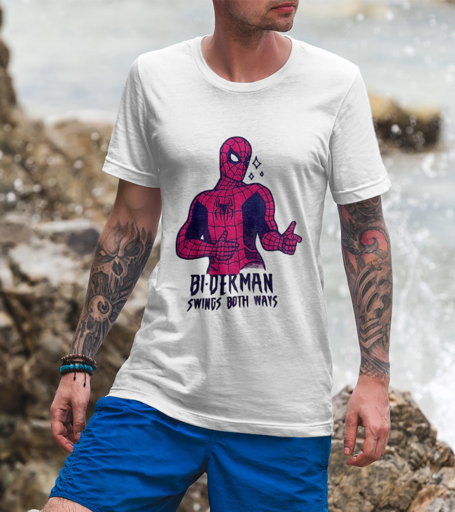 Bi Derman Swings Both Ways Superhero Spiderman T-Shirt