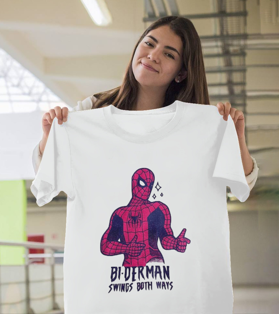 Bi Derman Swings Both Ways Superhero Spiderman T-Shirt