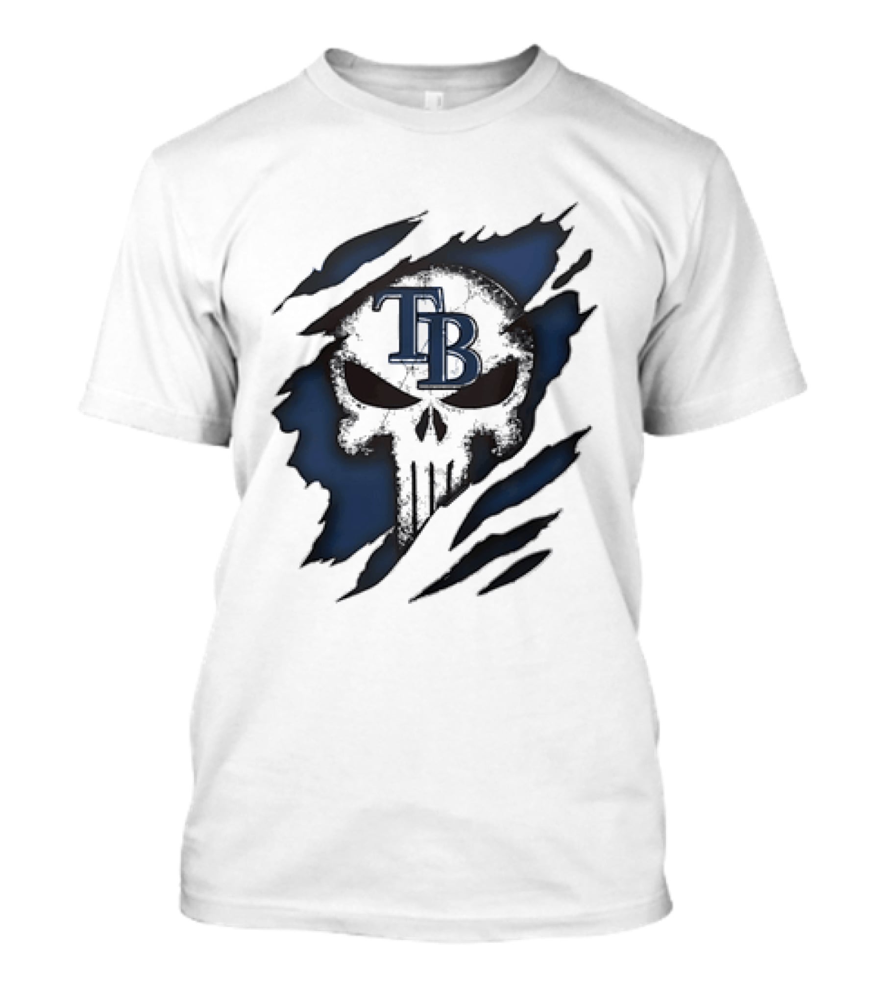 Tampa Bay Rays TB Punisher Skull Ripped Effect T-Shirt
